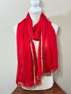 gold sheer Embroidered Indian Dupatta Sari Saree Wrap Scarf Silk stole